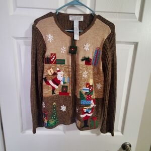 TIARA INTERNATIONAL CHRISTMAS COLLECTION. SWEATER CARDIGAN BROWN .small